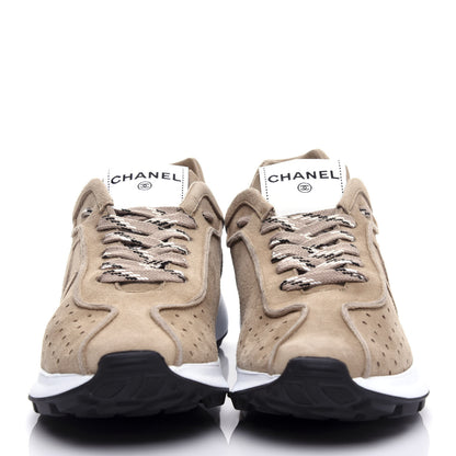 Chanel Suede Goatskin CC Sneakers 38.5 Dark Beige 2 of 10