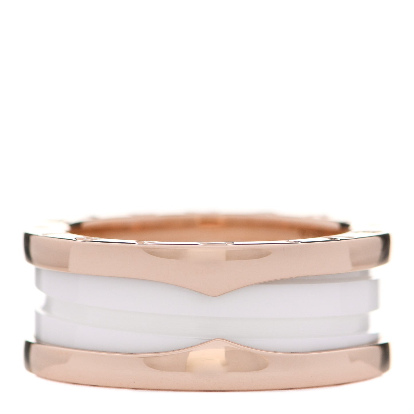 18K Rose Gold White Ceramic B.Zero1 Two-Band Ring 52 6