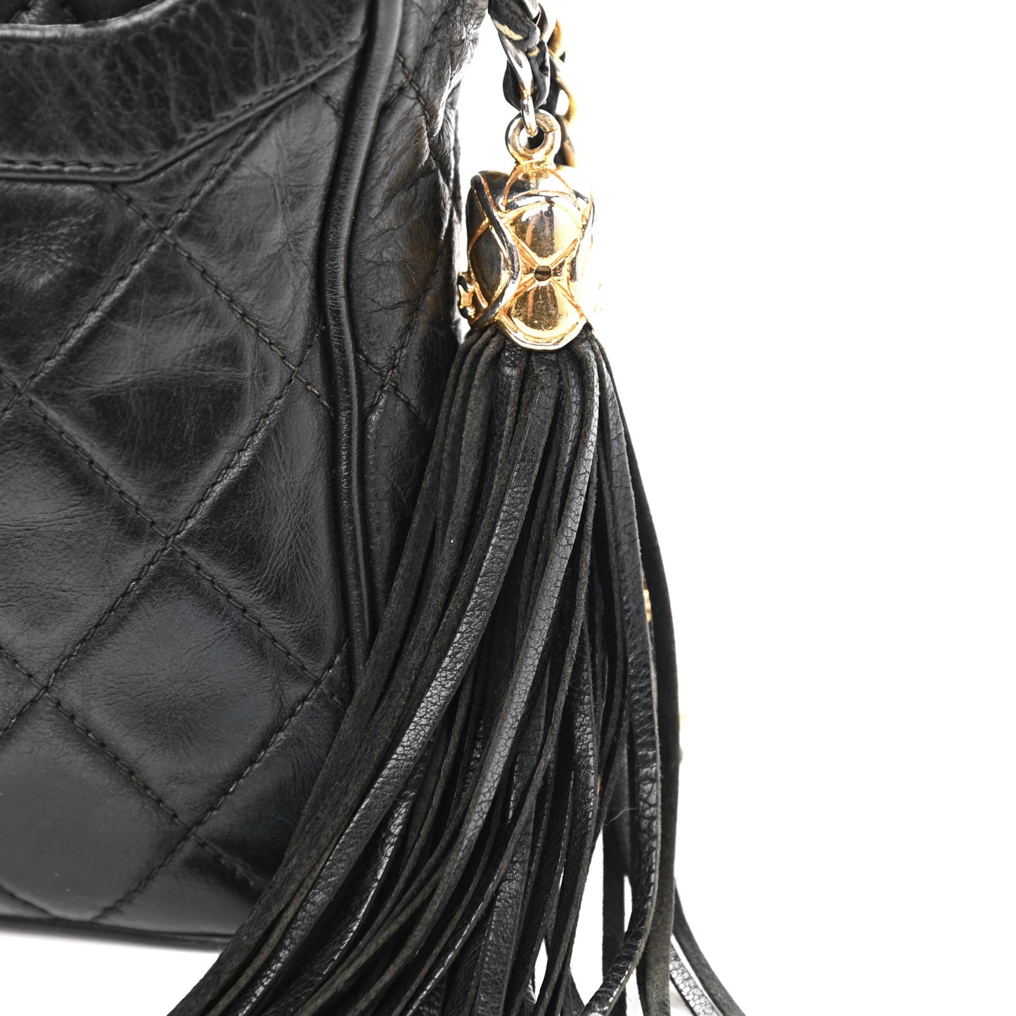 Lambskin Quilted CC Tassel Camera Case Black