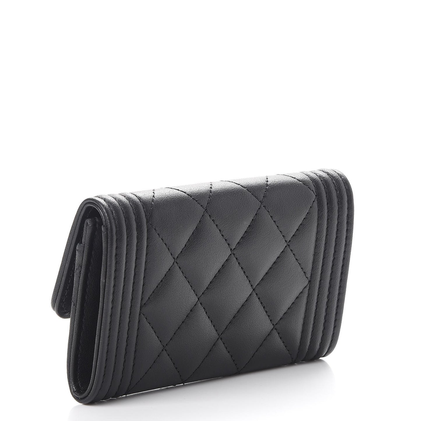 Lambskin Quilted Boy Card Holder Wallet Black