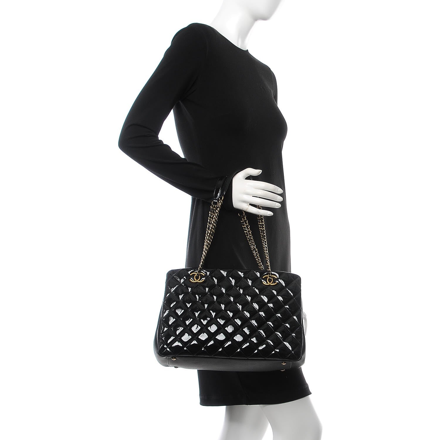 Chanel Patent Goatskin Quilted Small CC Eyelet Tote Black 2 of 11