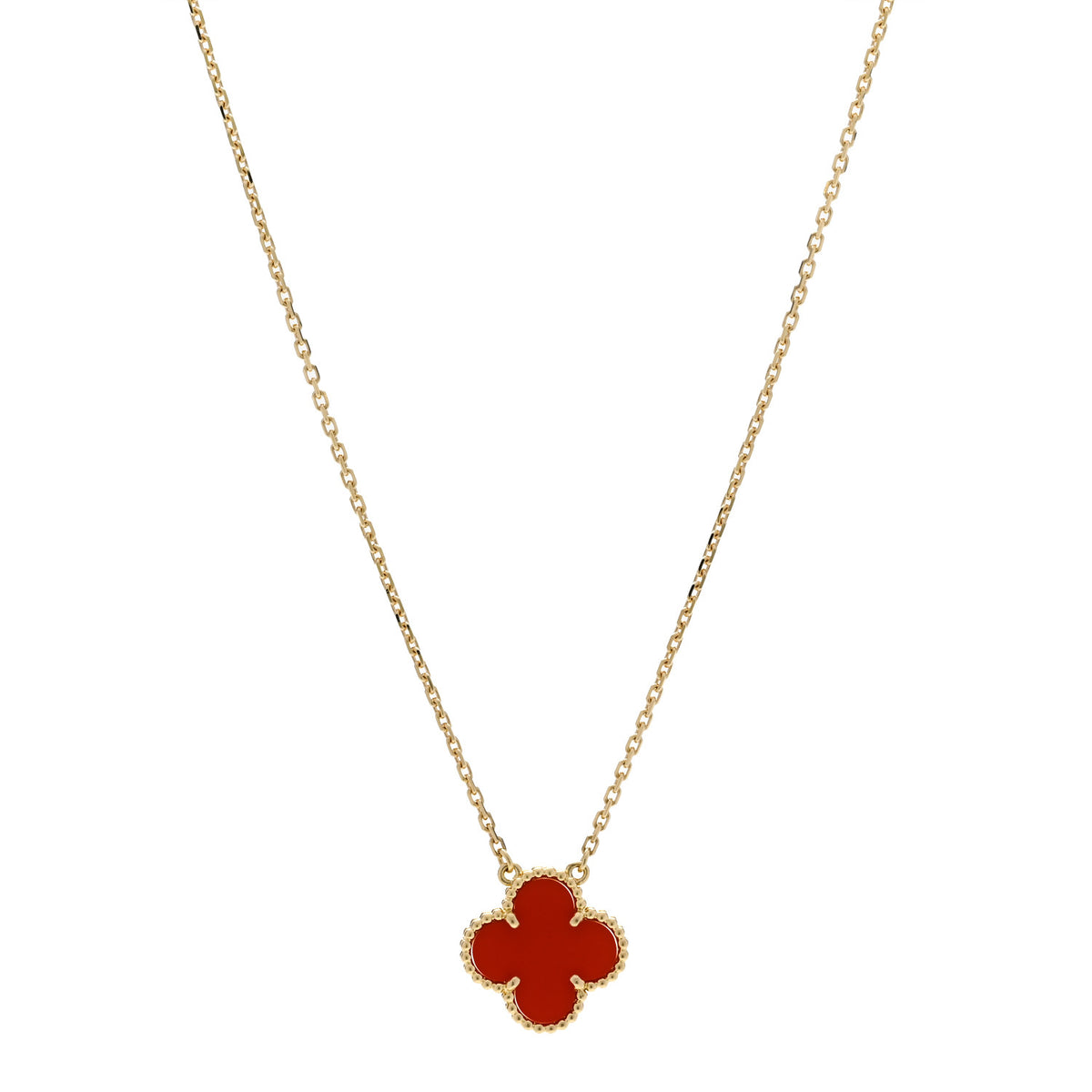 18K Yellow Gold Carnelian Vintage Alhambra Pendant Necklace