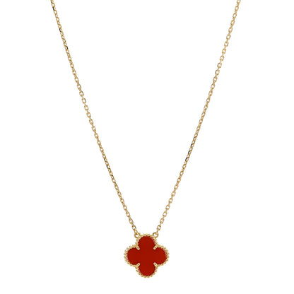 Van Cleef & Arpels 18K Yellow Gold Carnelian Vintage Alhambra Pendant Necklace 1 of 5