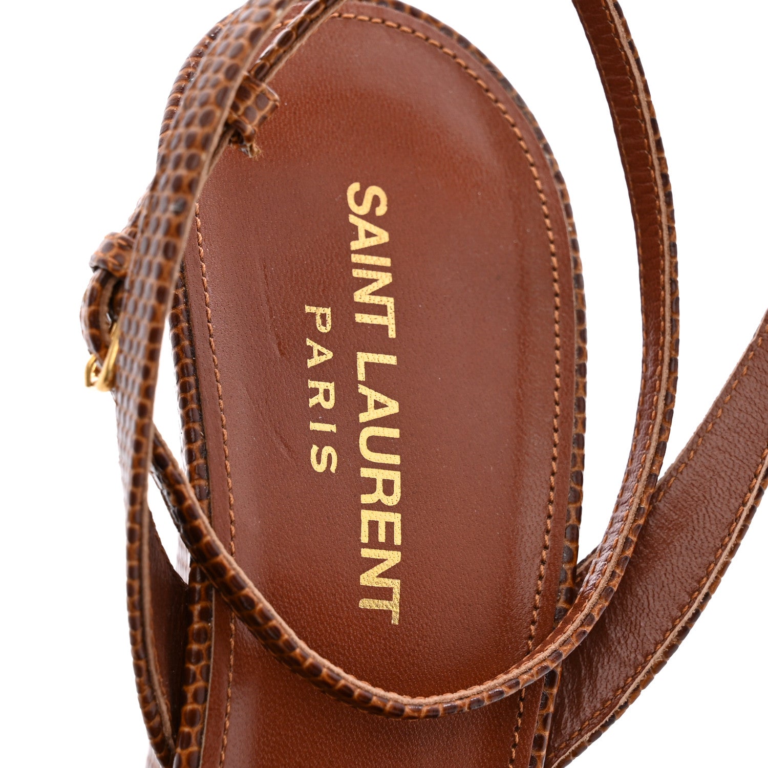 Saint Laurent Lizard Embossed Calfskin Scandale Sandals 40 Cognac 8 of 11
