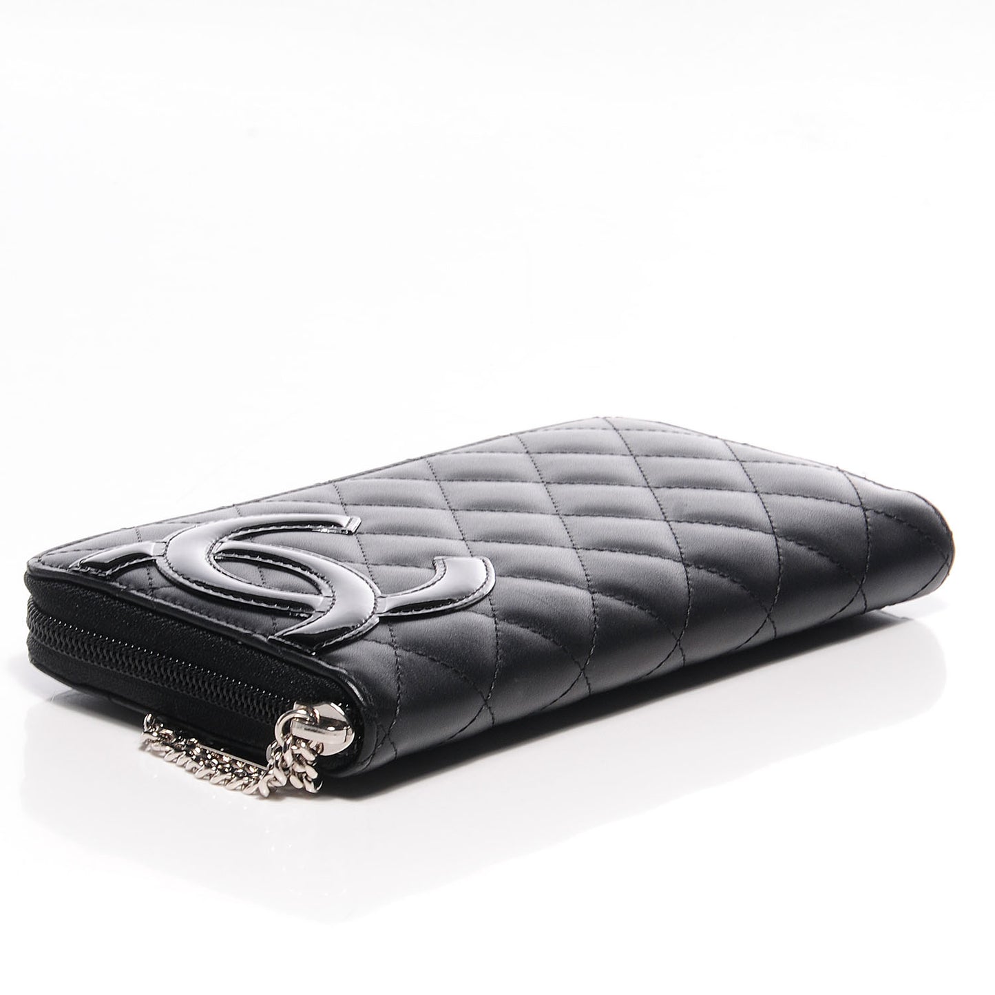 Calfskin Quilted Cambon Large Gusset Zip Around Wallet Black