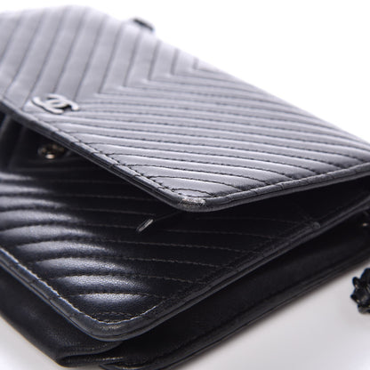 Chanel Lambskin Chevron Quilted Wallet On Chain WOC So Black 9 of 17