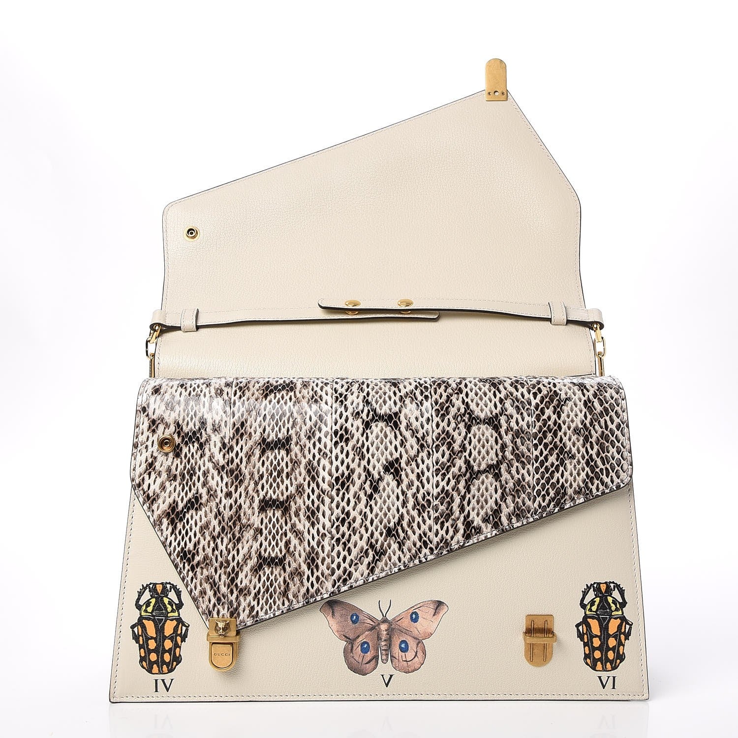 Gucci Calfskin Snakeskin Studded Medium Ottilia Top Handle Bag White 5 of 10