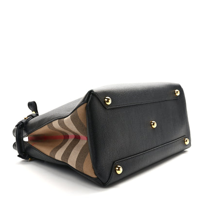 Burberry Derby Calfskin House Check Medium Banner Tote Black 4 of 11