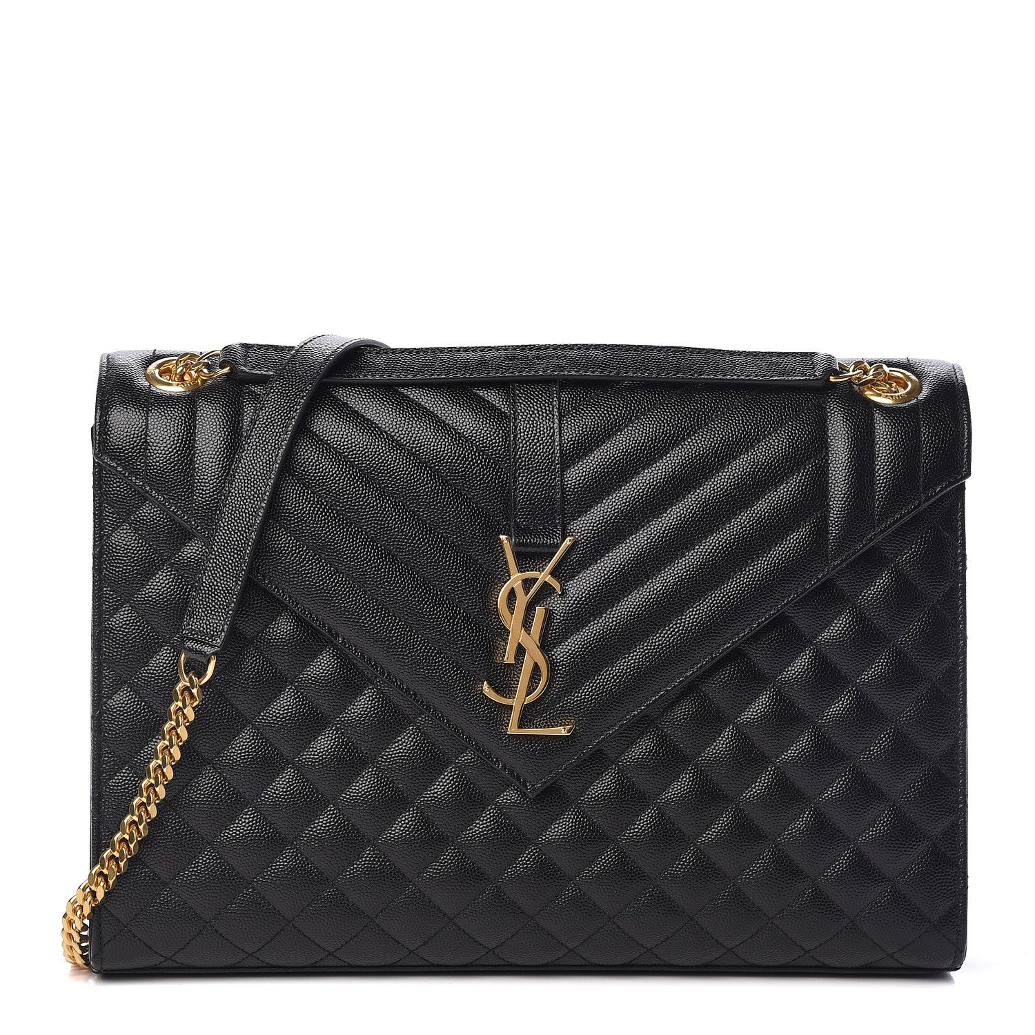 Saint Laurent Grain De Poudre Textured Mixed Matelasse Large Triquilt Monogram Satchel Black 1 of 14