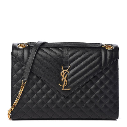 Saint Laurent Grain De Poudre Textured Mixed Matelasse Large Triquilt Monogram Satchel Black 1 of 14