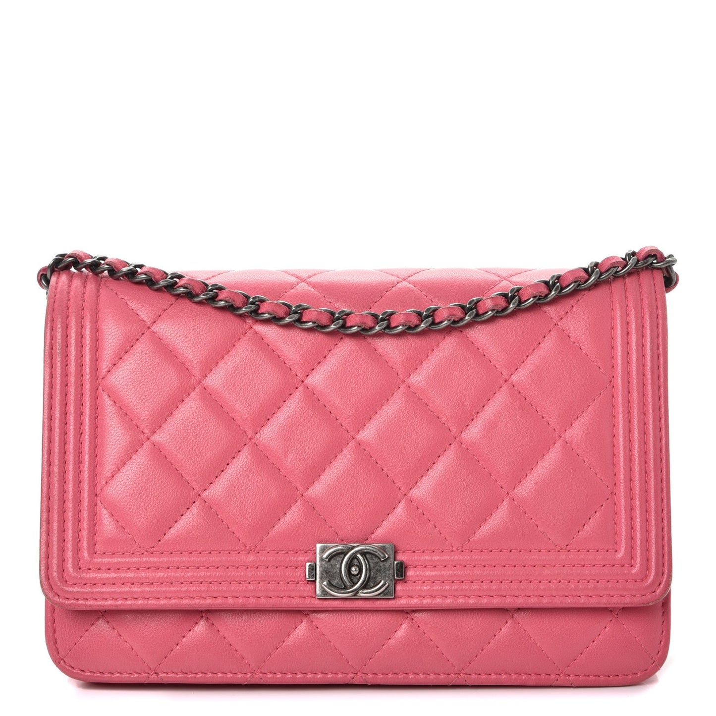 Lambskin Quilted Boy Wallet On Chain WOC Pink