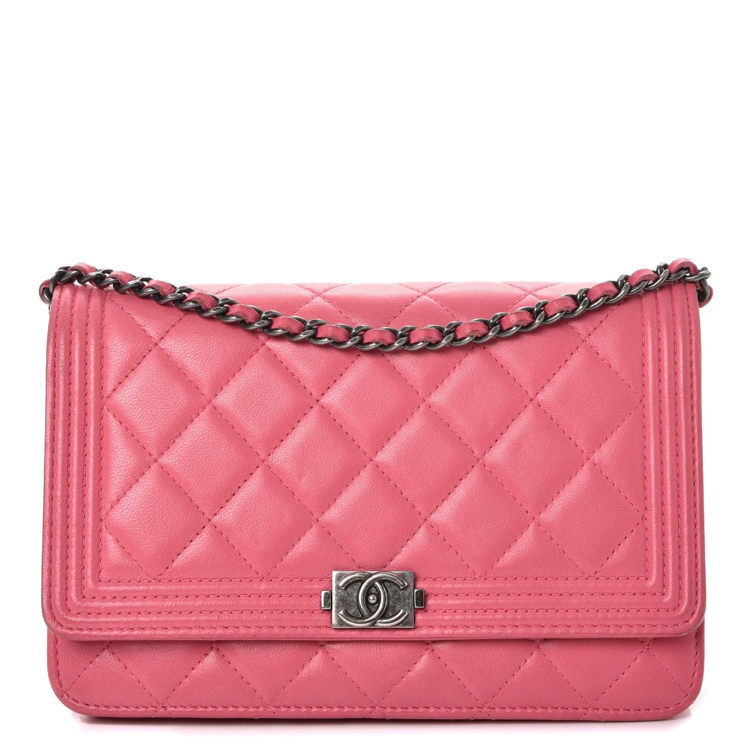 Chanel Lambskin Quilted Boy Wallet On Chain WOC Pink 1 of 14