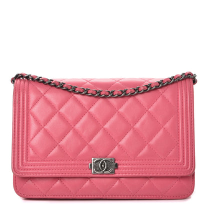 Chanel Lambskin Quilted Boy Wallet On Chain WOC Pink 1 of 14