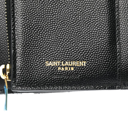 Saint Laurent Grain De Poudre Matelasse Chevron Monogram Compact Tri Fold Wallet Black 6 of 8