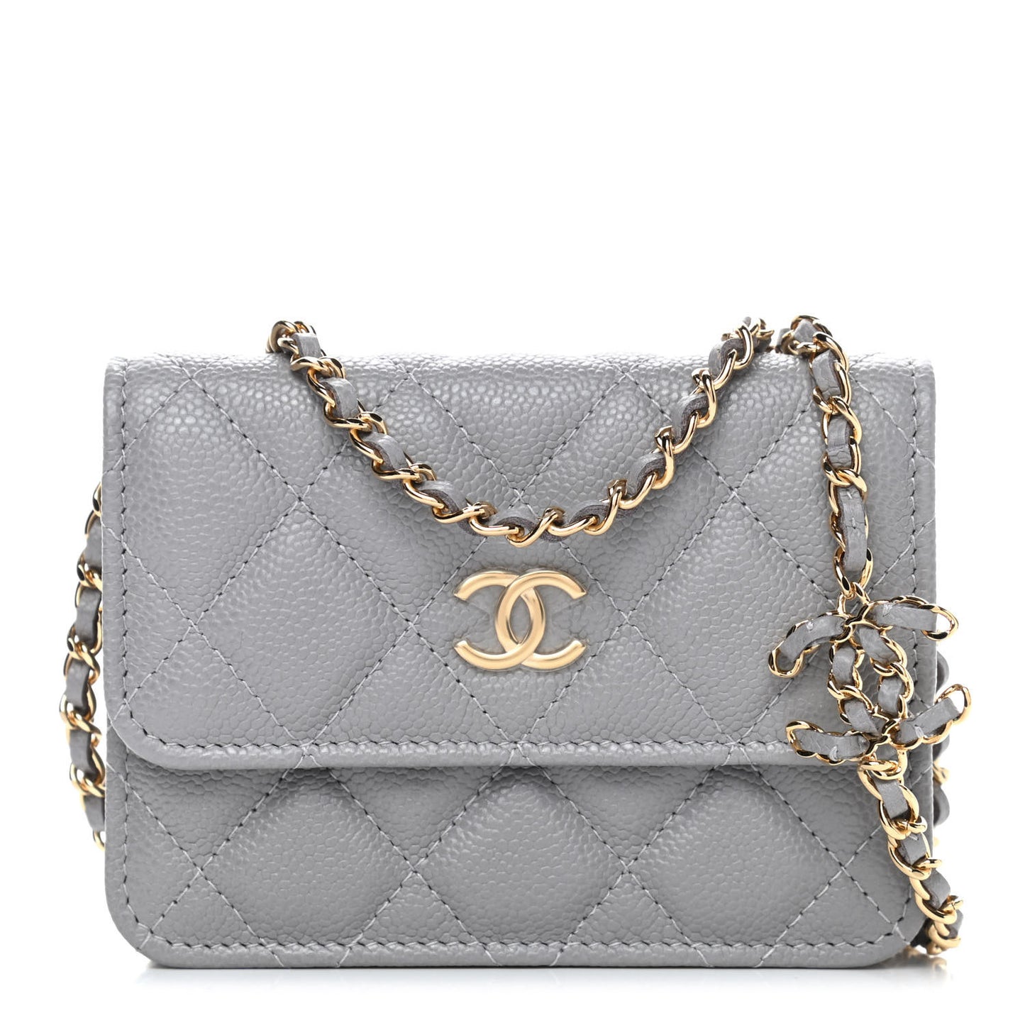 Caviar Quilted Miss Coco Clutch With Chain Grey