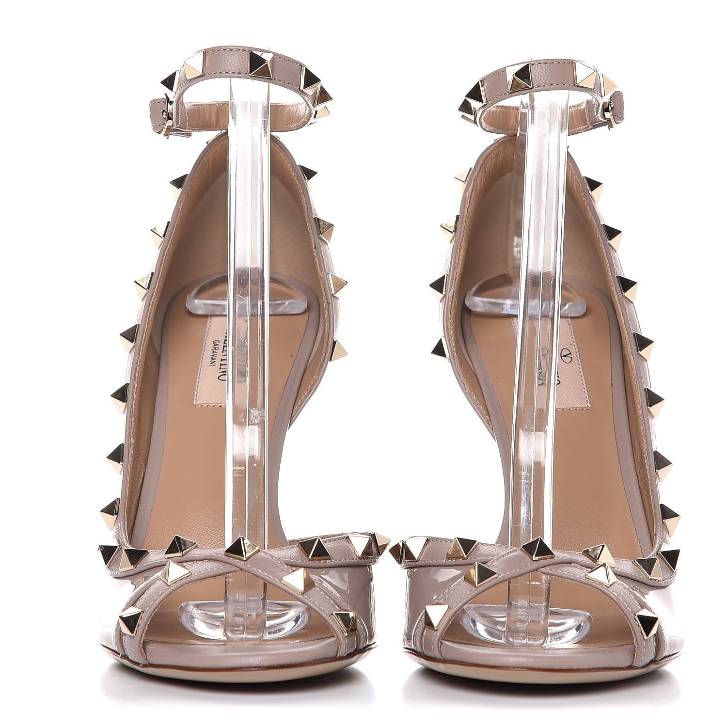 Valentino Garavani Patent Rockstud Ankle Strap d'Orsay Open Toe Pumps 38 Poudre 2 of 8