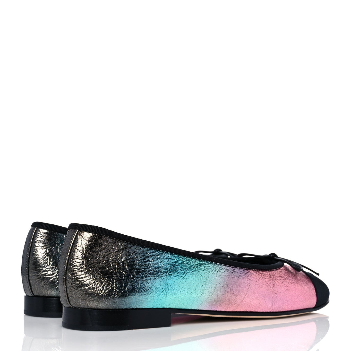 Laminated Calfskin Grosgrain Cap Toe CC Ballerina Flats 39.5 Multicolor Black