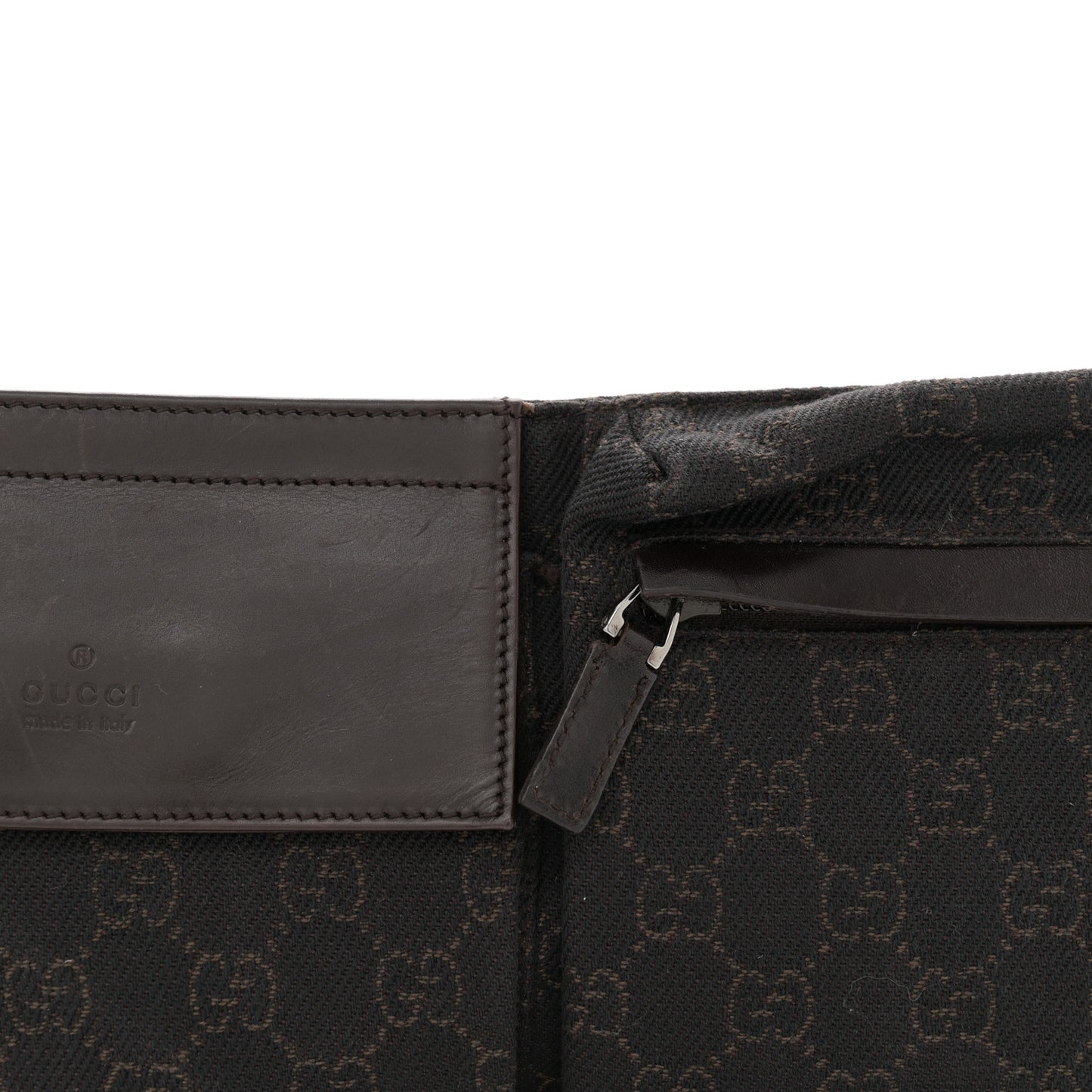GG Denim Monogram Double Pocket Belt Bag Brown