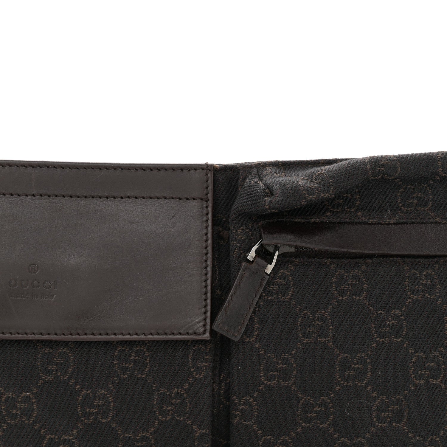 Gucci GG Denim Monogram Double Pocket Belt Bag Brown 8 of 10