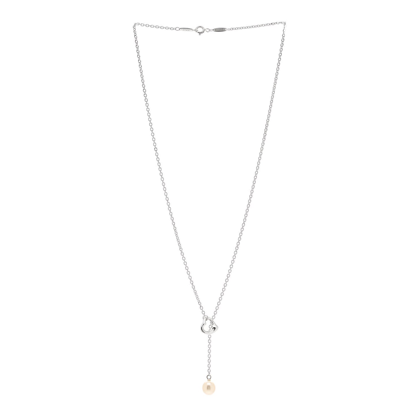 Sterling Silver Pearl 7.5-8mm Elsa Peretti Open Heart Lariat Necklace