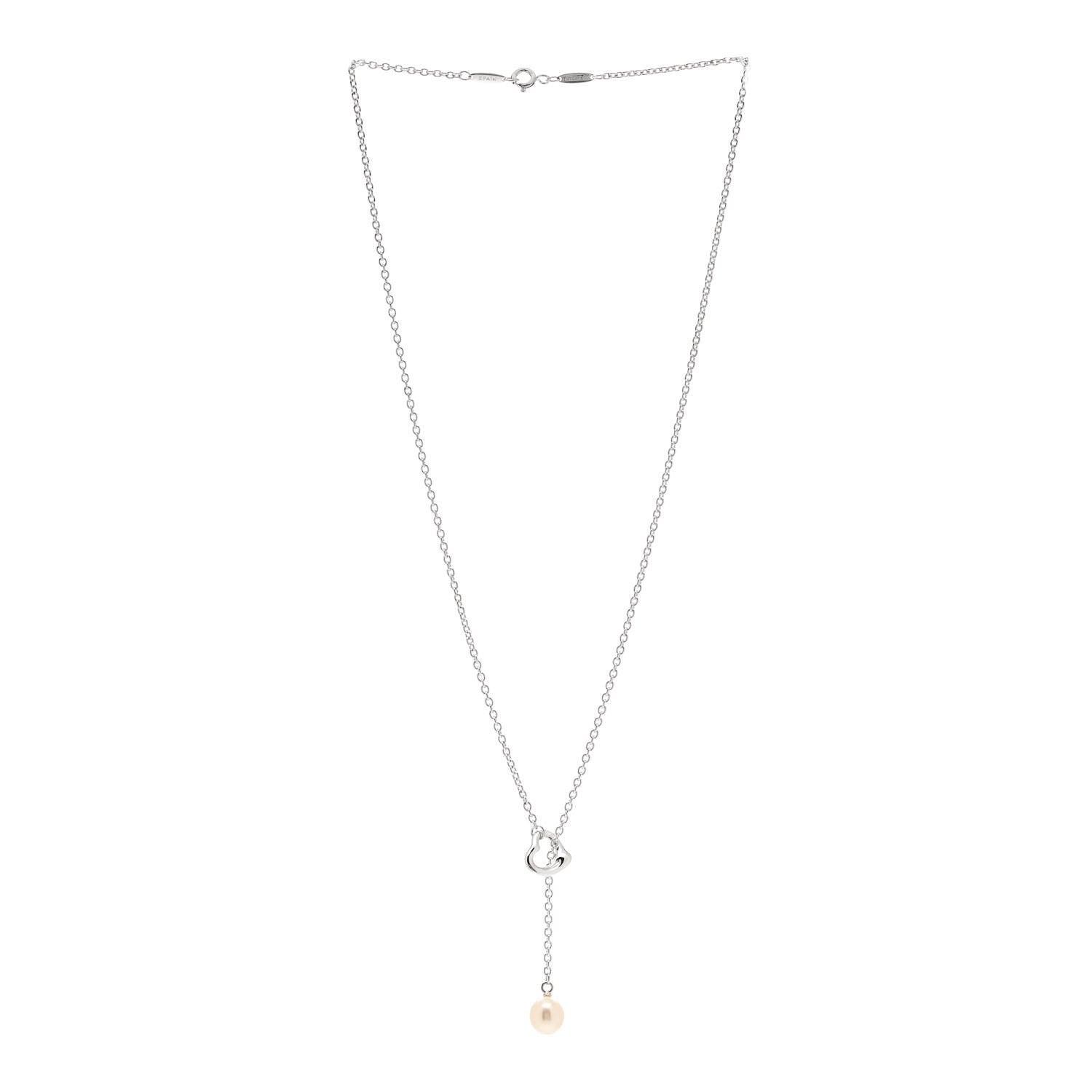 Tiffany Sterling Silver Pearl 7.5-8mm Elsa Peretti Open Heart Lariat Necklace 3 of 5