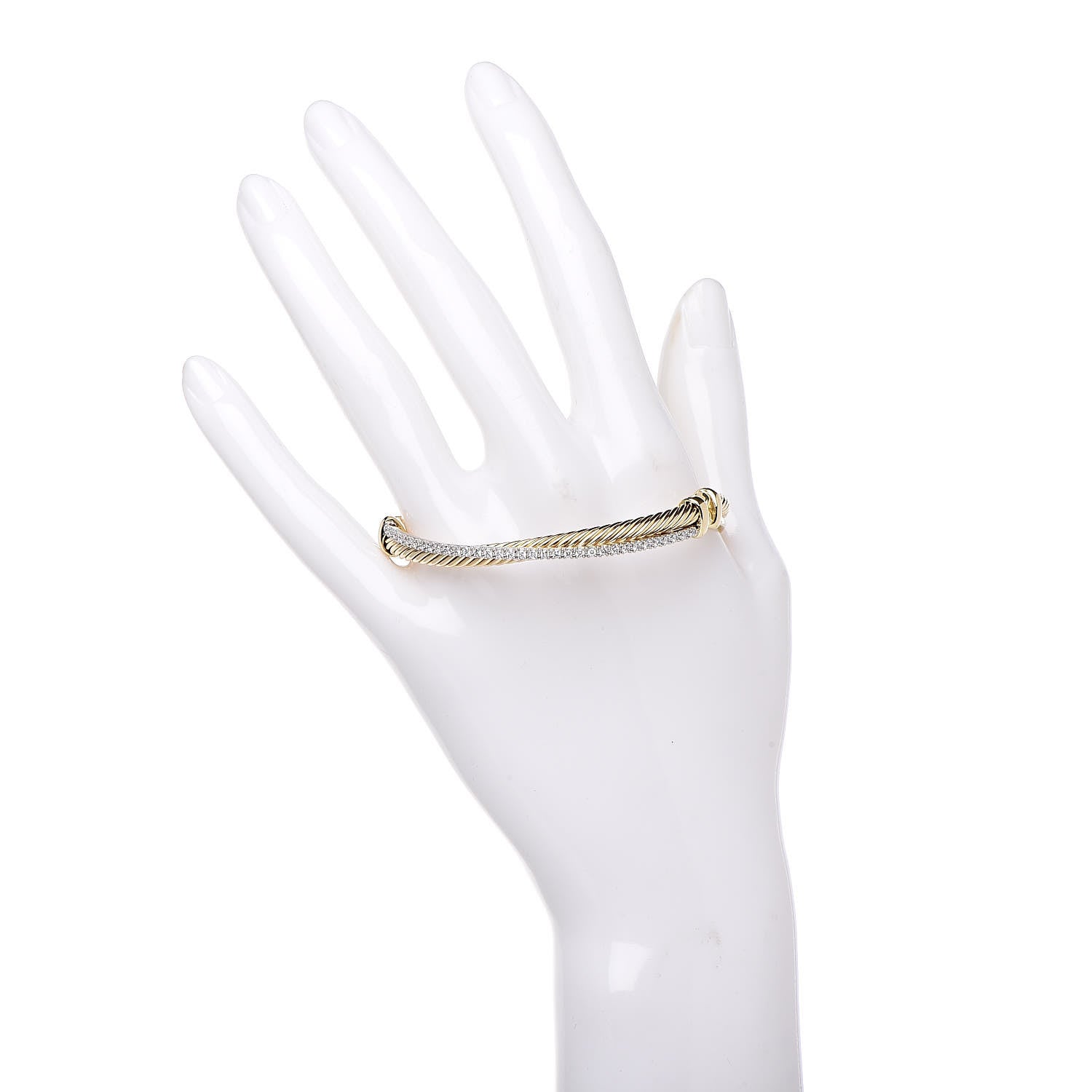 David Yurman 18K White Yellow Gold Diamond Crossover Bracelet 2 of 4