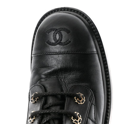 Chanel Shiny Calfskin Quilted Lace Up Combat Boots 40.5 Black 10 of 12