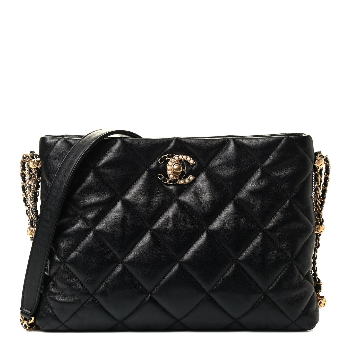 Lambskin Quilted Crush on Chains Hobo Black