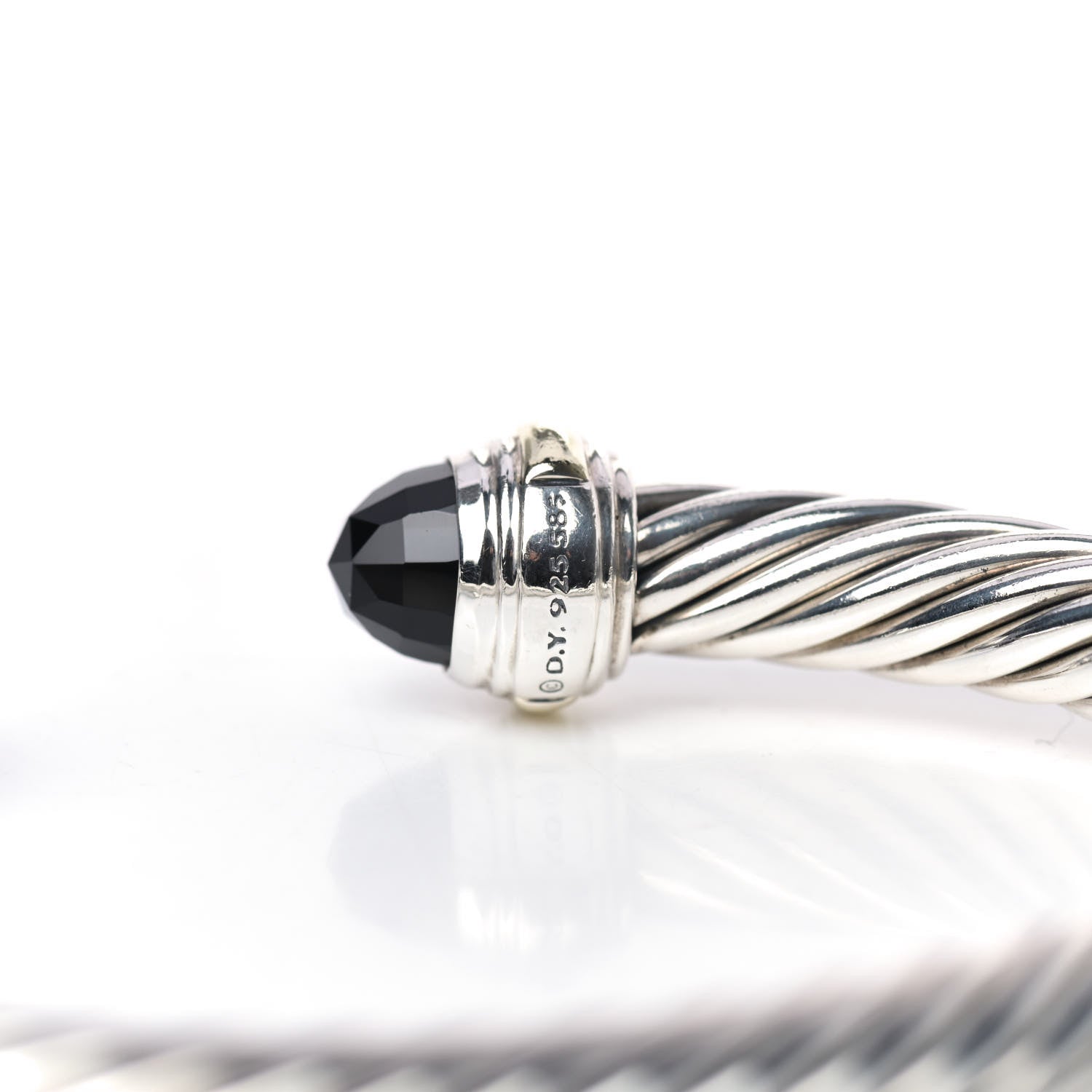 David Yurman Sterling Silver 14K Yellow Gold Black Onyx 7mm Cable Classics Bracelet 4 of 4