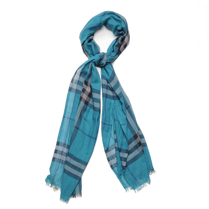 Burberry Wool Silk House Check Lightweight Scarf Blue 1 of 7