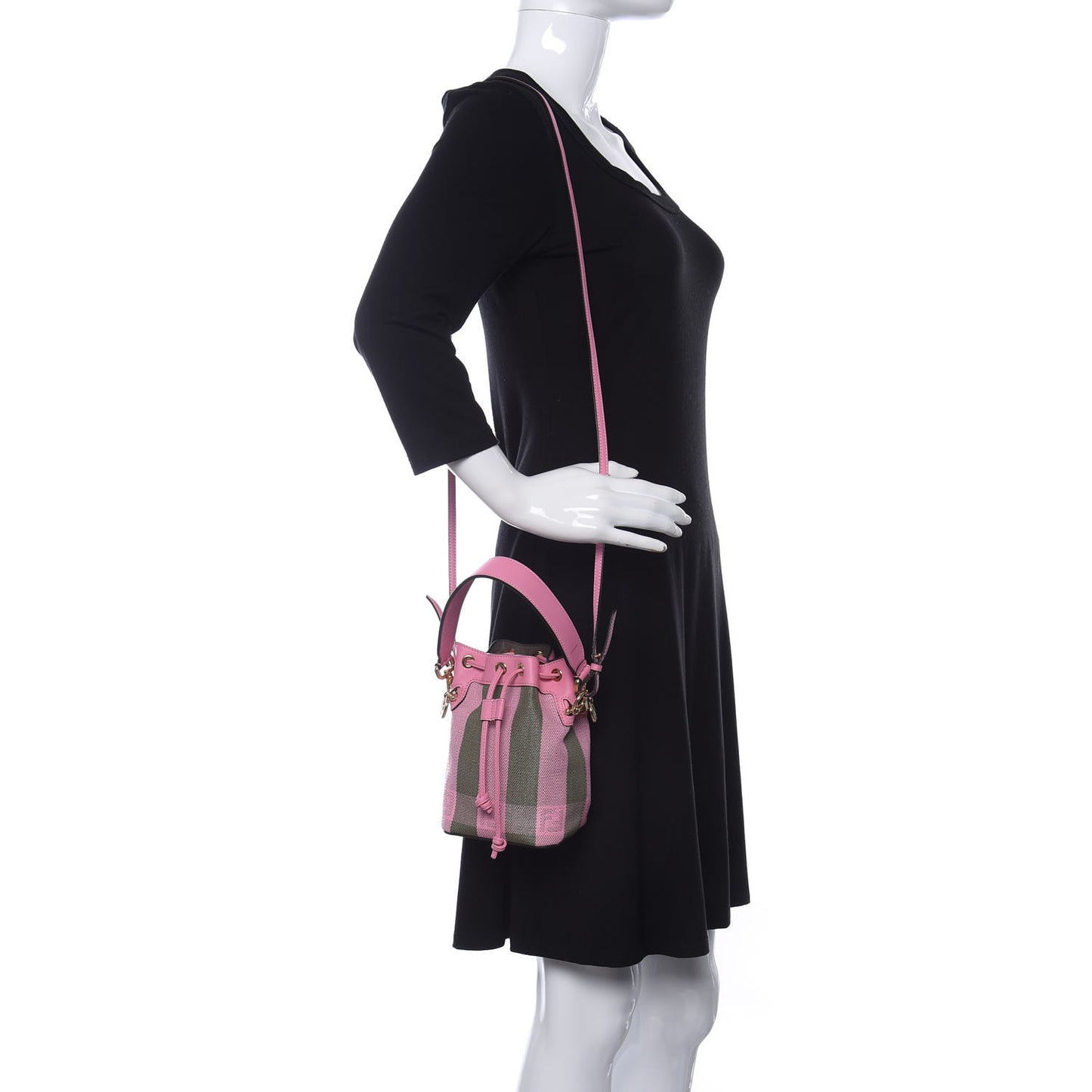 Raffia Vitello Seta F is Fendi Pequin Gingham Woven Mini Mon Tresor Bucket Bag Military Rosa Lollypop