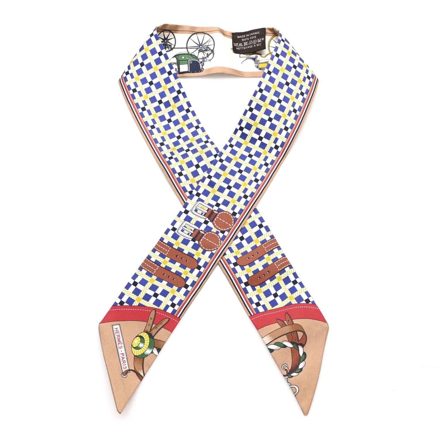 Hermes Silk Les Voitures Nouvelle Twilly Bleu Beige Rouge 1 of 3