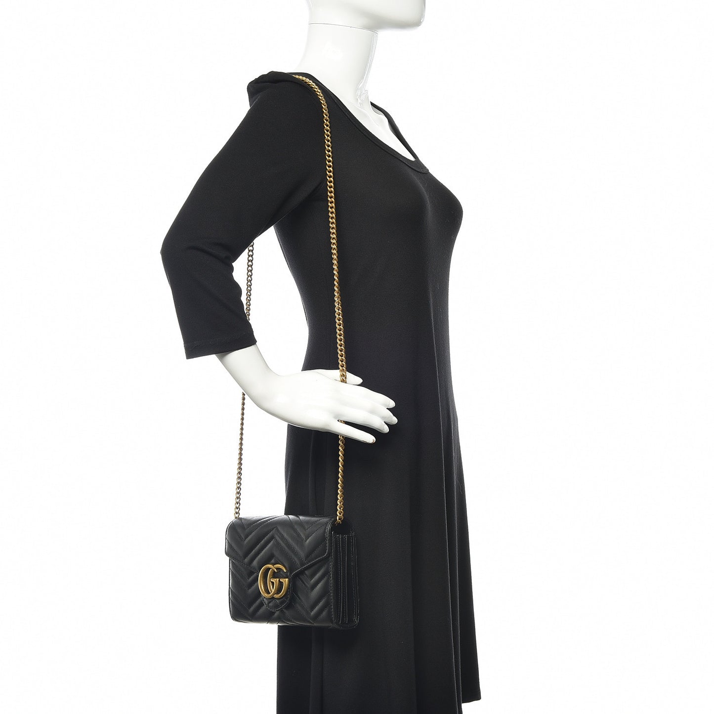 Calfskin Matelasse GG Marmont Chain Wallet Black