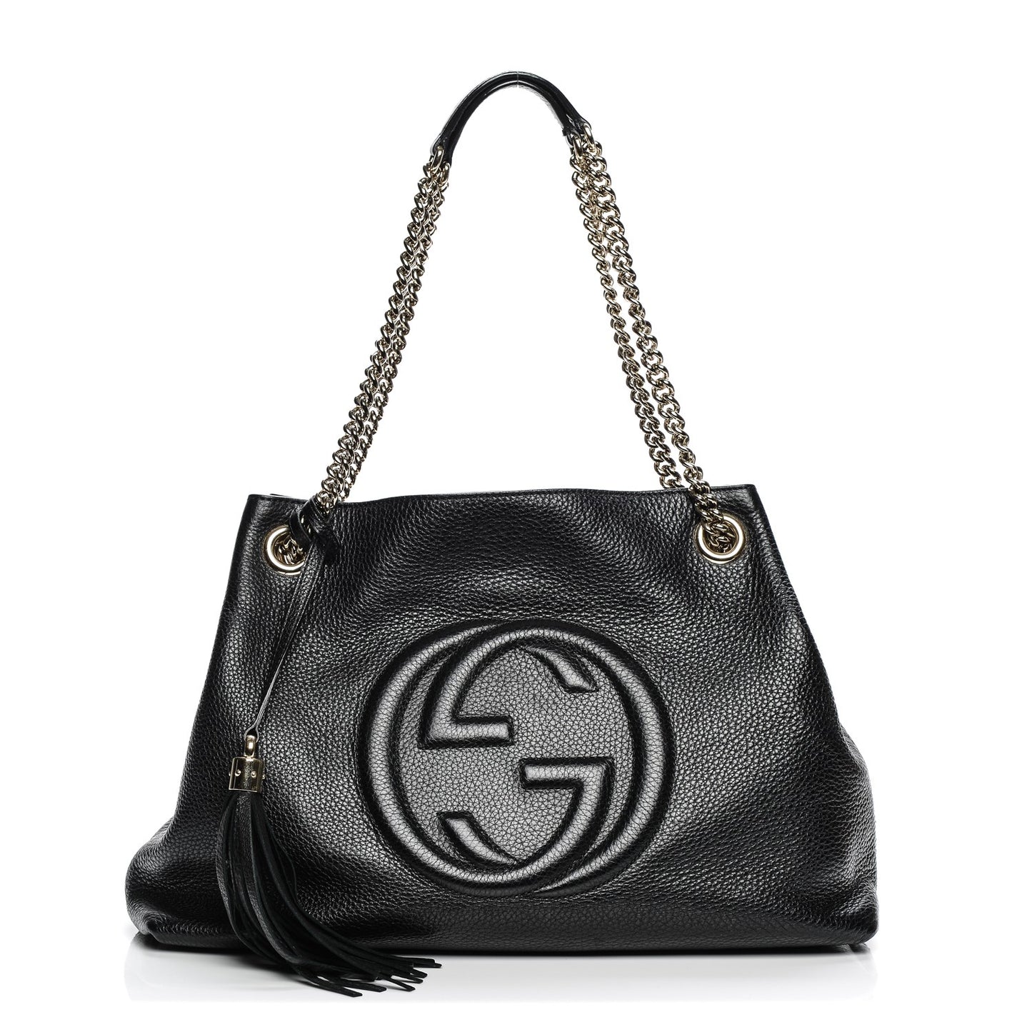 Pebbled Calfskin Medium Soho Chain Shoulder Bag Black