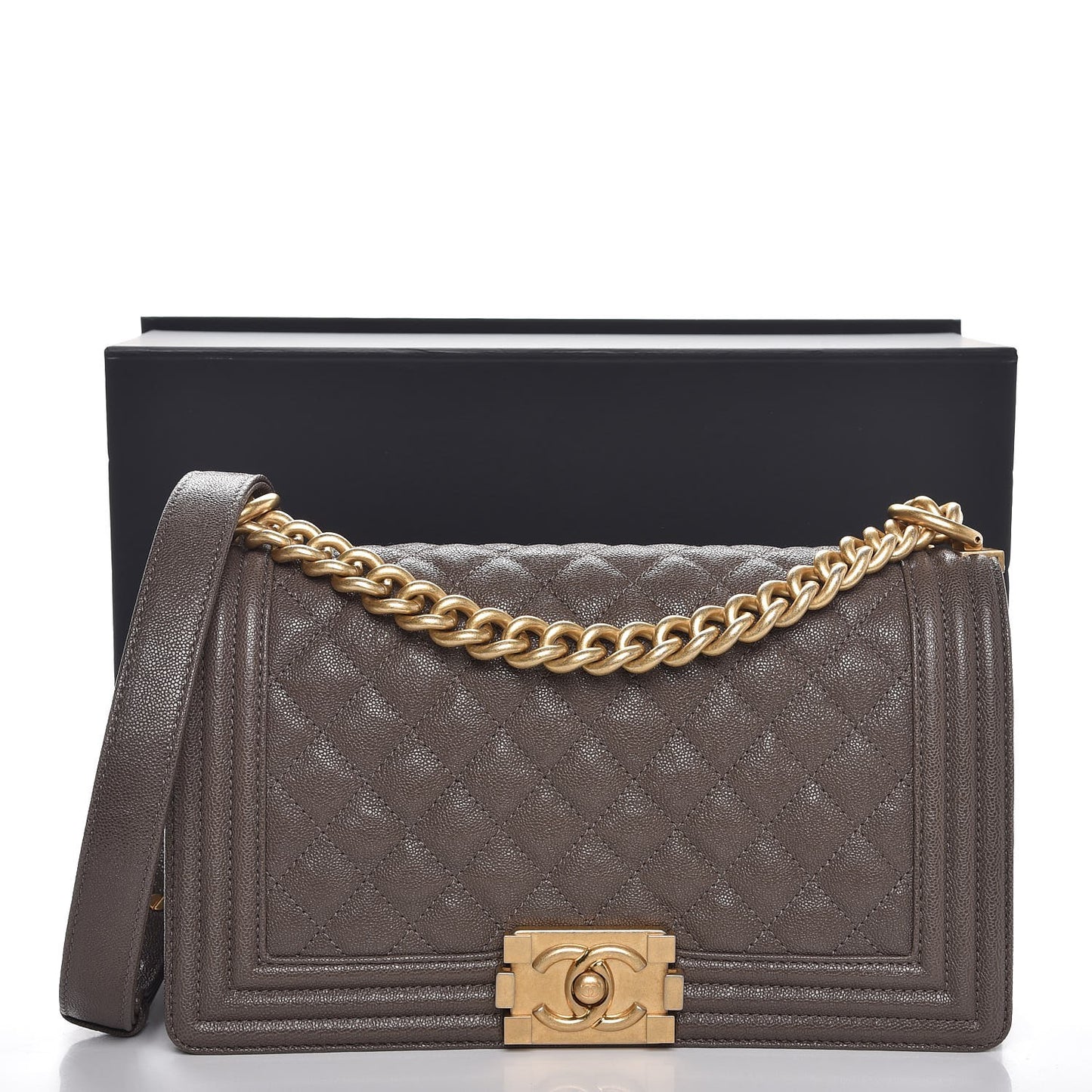 Caviar Quilted Medium Boy Flap Khaki