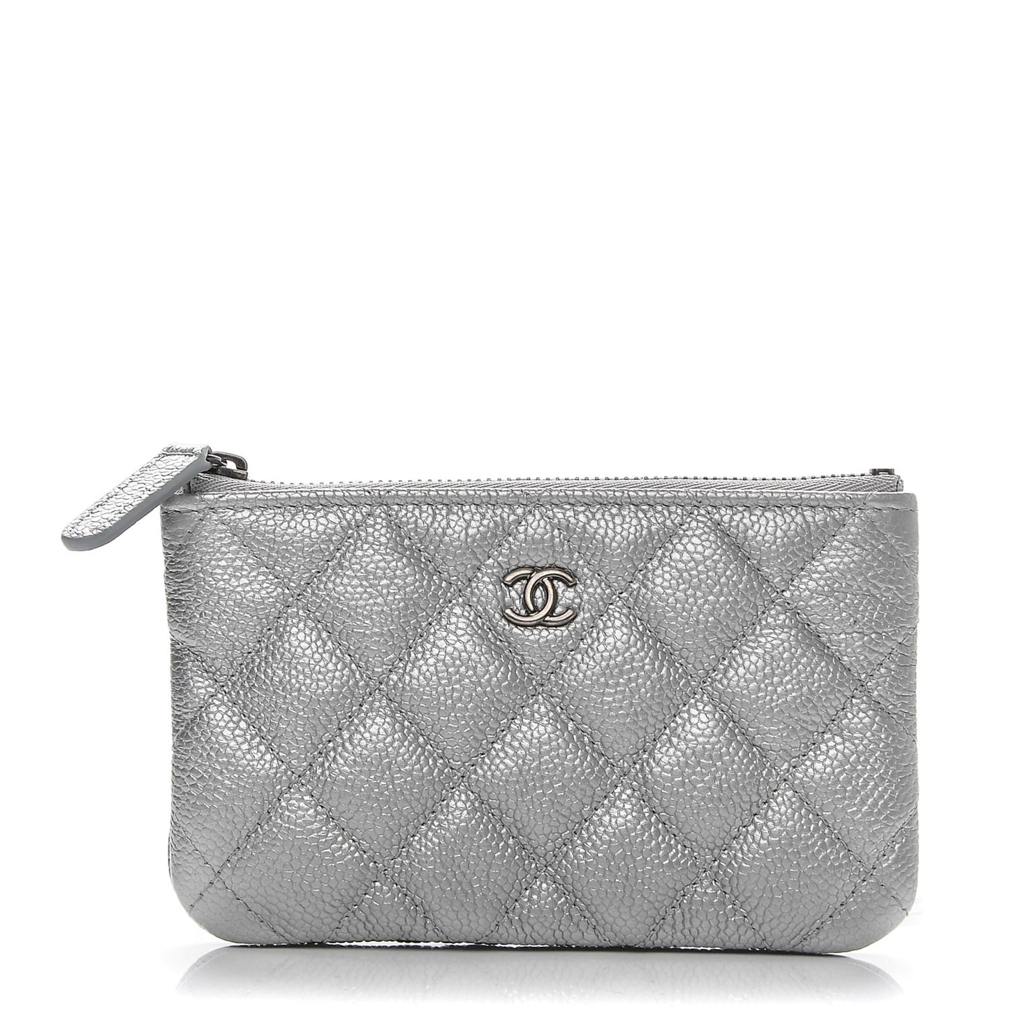 Metallic Caviar Quilted Small Cosmetic Case Silver