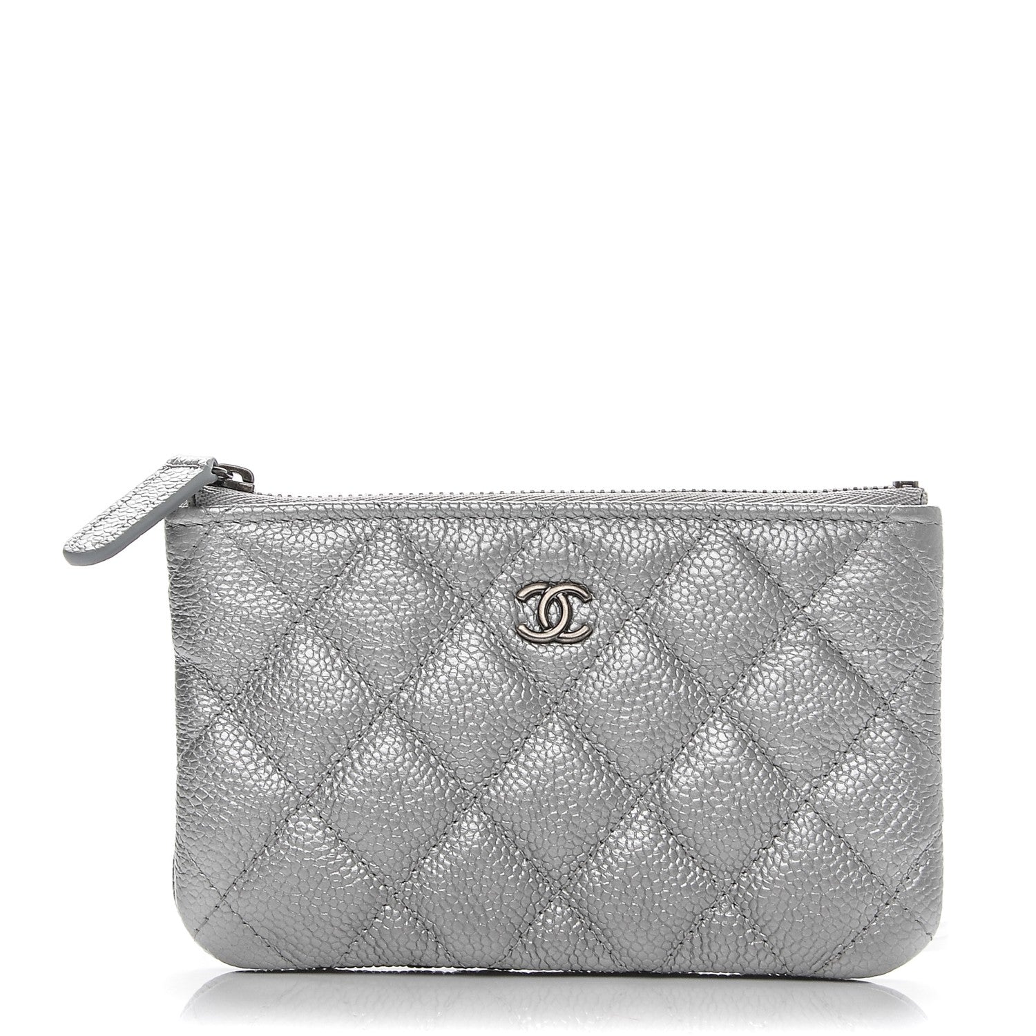 Chanel Metallic Caviar Quilted Small Cosmetic Case Silver 1 of 7