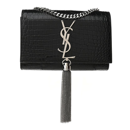 Saint Laurent Calfskin Crocodile Embossed Small Classic Monogram Kate Tassel Satchel Black 1 of 8