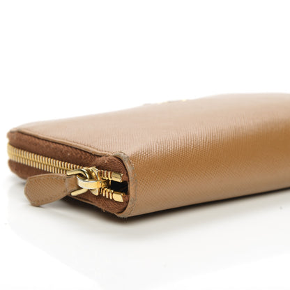 Prada Saffiano Metal Zip Around Wallet Caramel 9 of 13