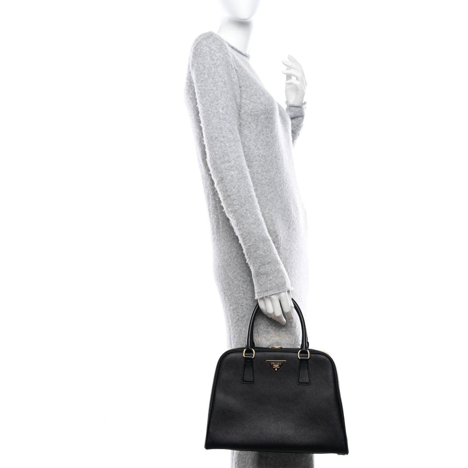 Prada Saffiano Vernice Pyramid Bag Black 2 of 9