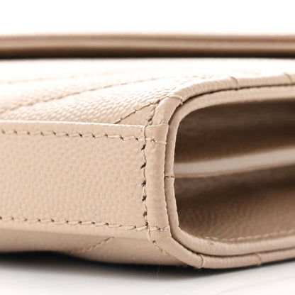 Saint Laurent Grain De Poudre Matelasse Chevron Monogram Chain Wallet Dark Beige 12 of 12