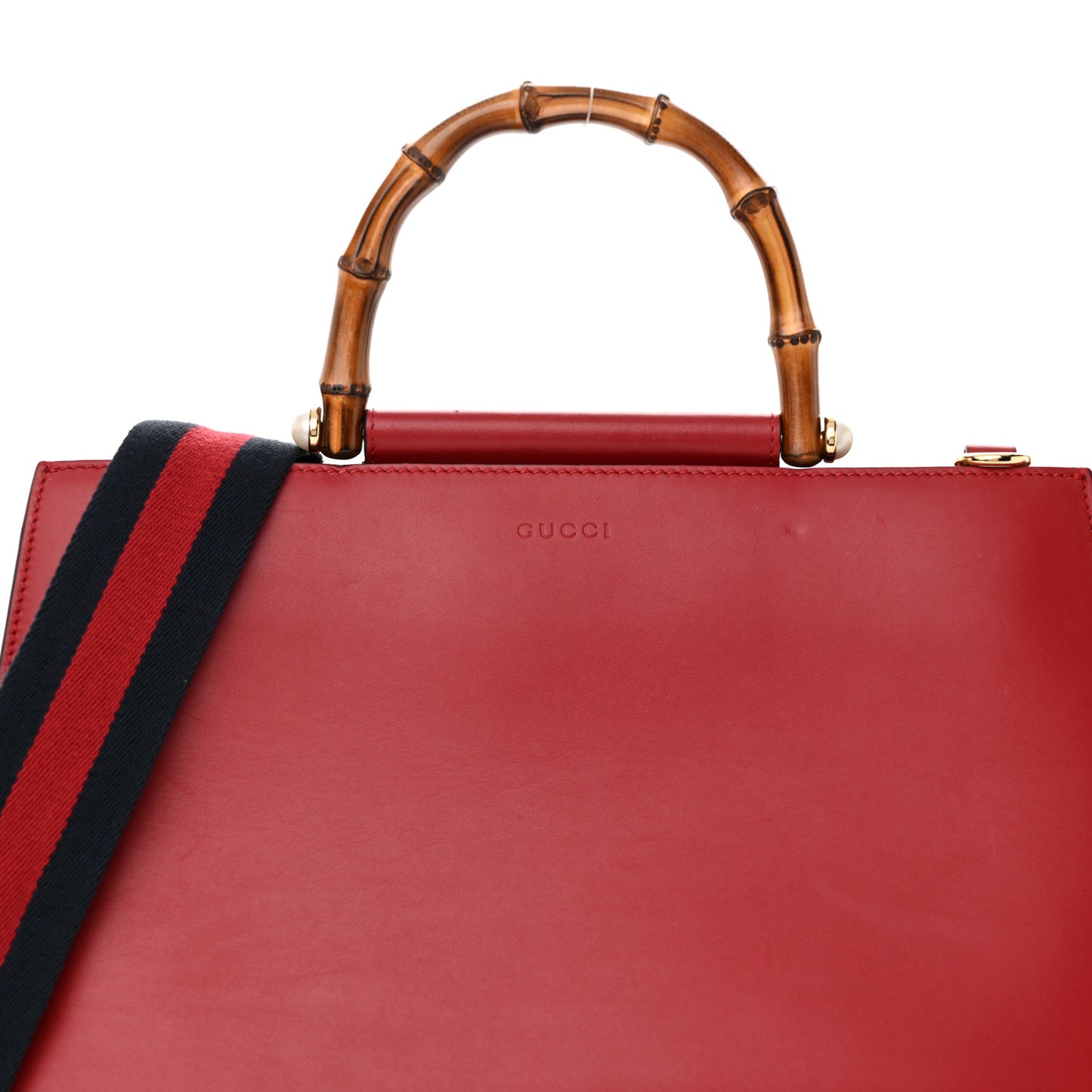 Nappa Bamboo Web Medium Nymphaea Top Handle Bag Hibiscus Red
