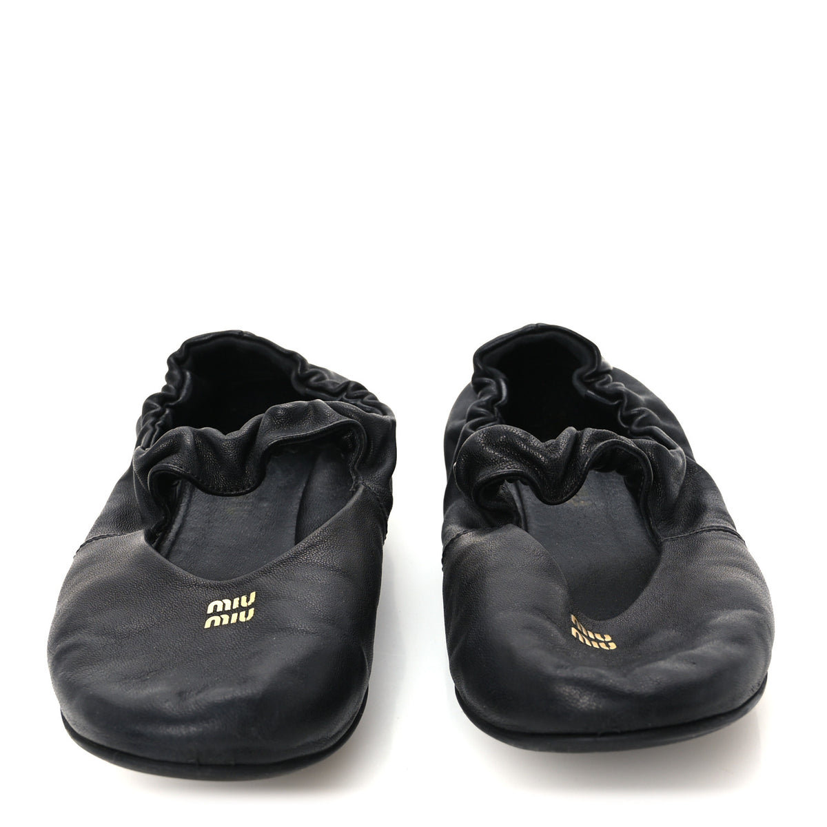 Miu Miu Nappa Ruched Ballerina Flats 37 Black 3 of 9
