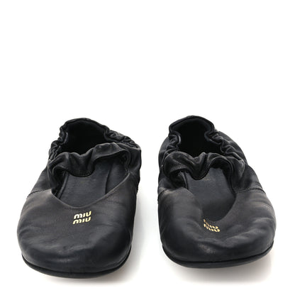 Miu Miu Nappa Ruched Ballerina Flats 37 Black 3 of 9