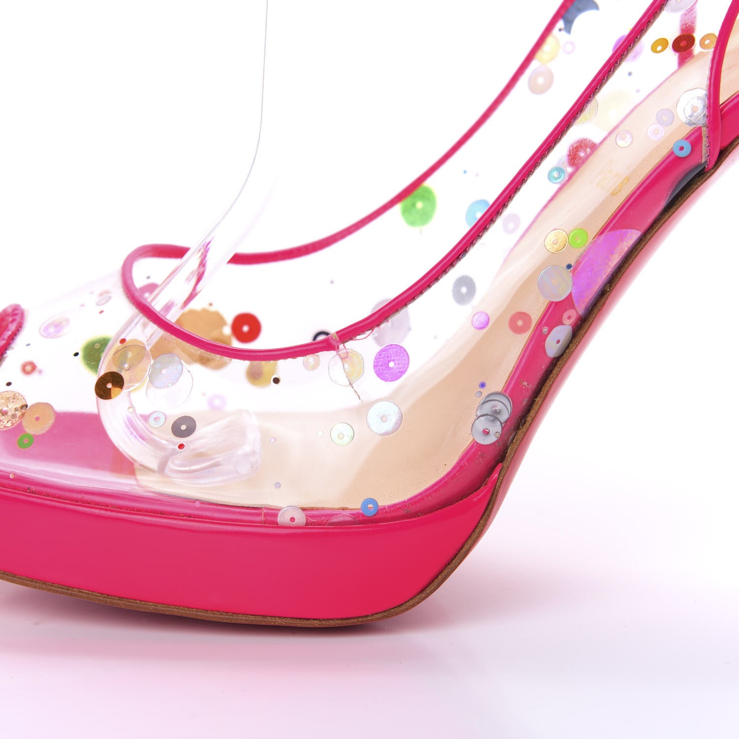 Christian Louboutin Patent PVC Sequin Platform Slingback Peep Toe Pumps 42 Pink 8 of 8
