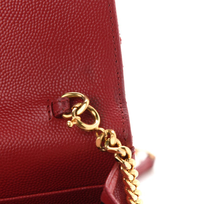 Saint Laurent Grain De Poudre Matelasse Chevron Monogram Envelope Chain Wallet New Red 9 of 19
