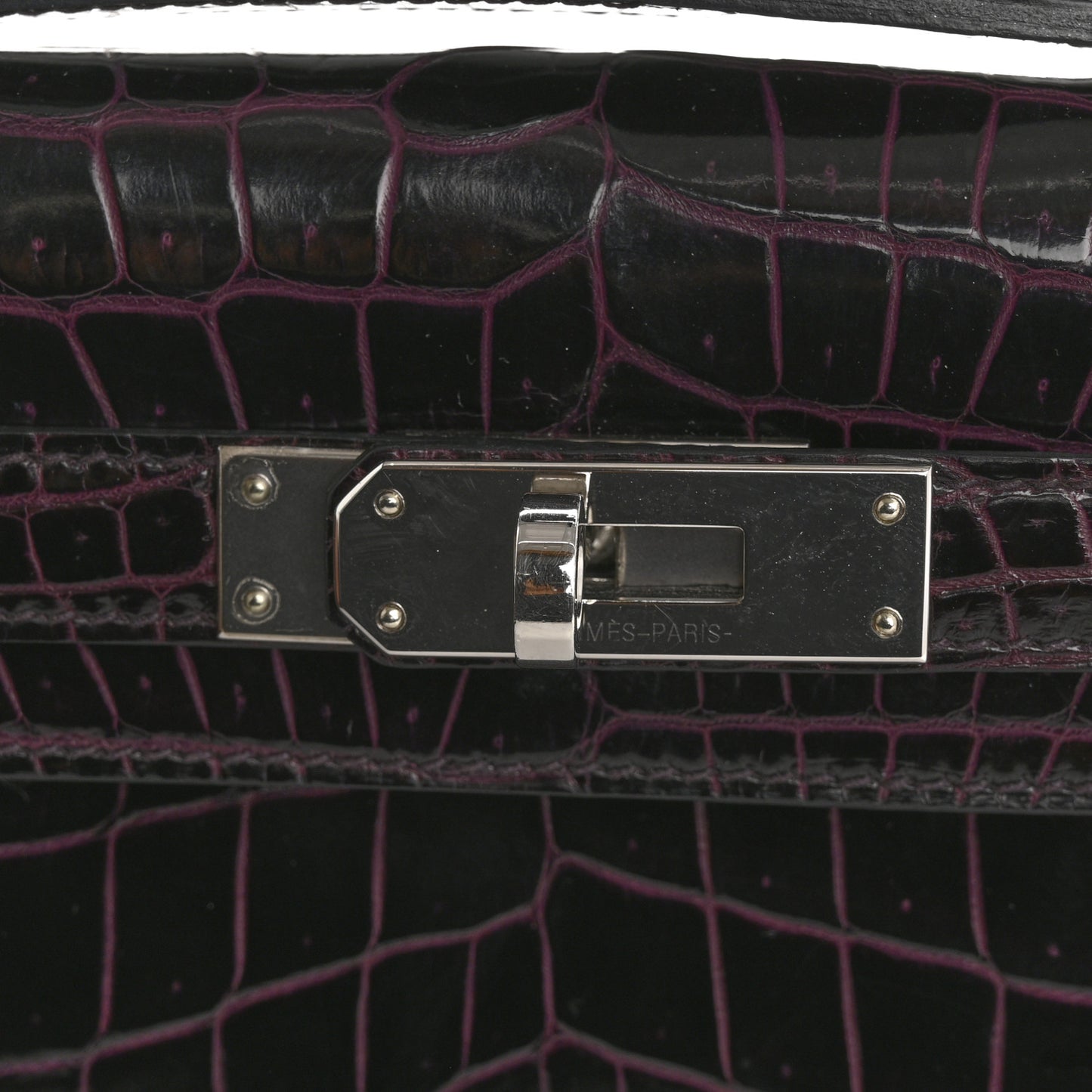 Shiny Porosus Crocodile Kelly Cut Pochette Amethyst