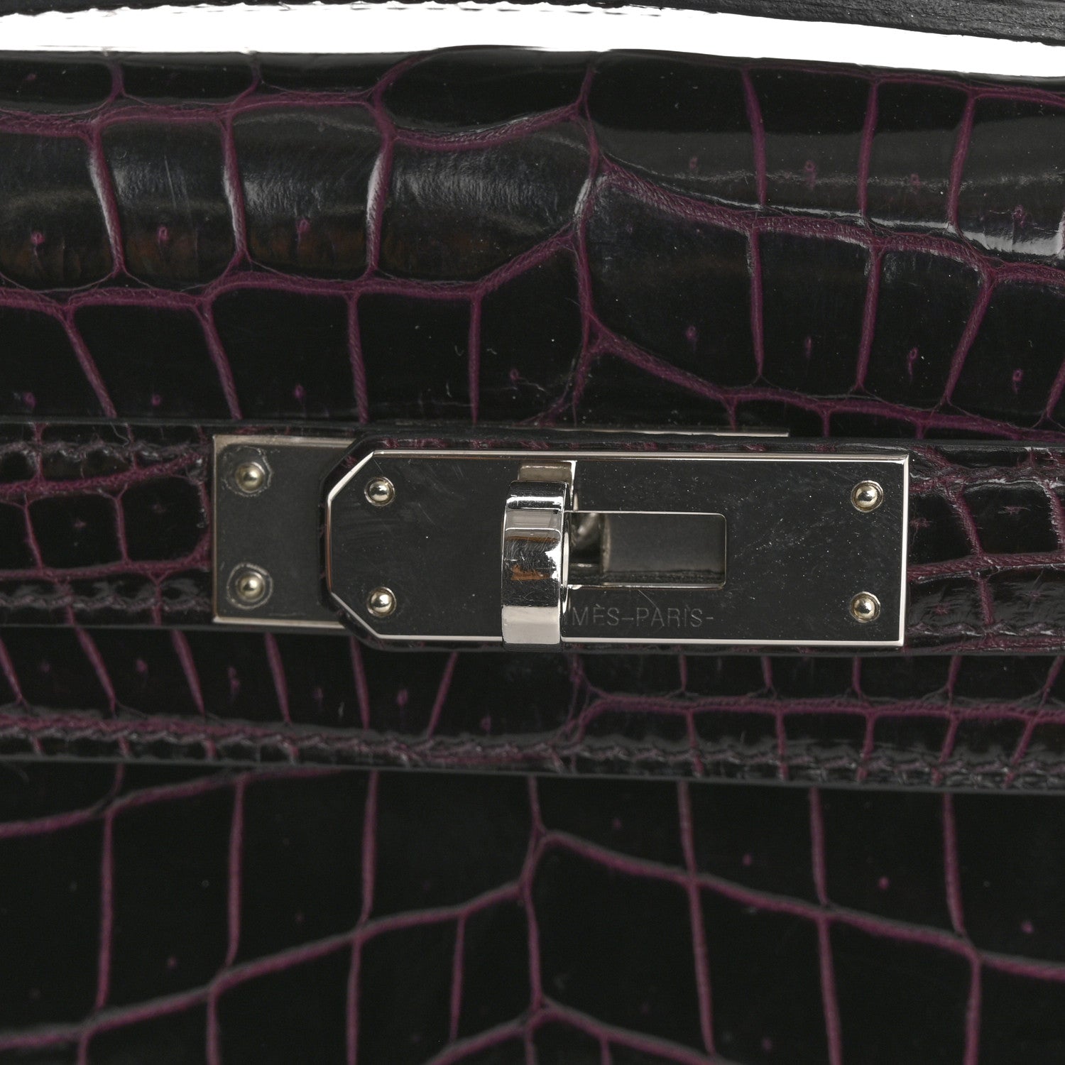Hermes Shiny Porosus Crocodile Kelly Cut Pochette Amethyst 8 of 10