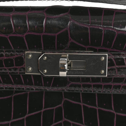 Hermes Shiny Porosus Crocodile Kelly Cut Pochette Amethyst 8 of 10