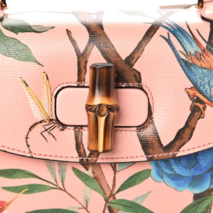 Gucci Shangai Calfskin Tian Print Small Classic Bamboo Top Handle Bag Pink Apricot Multicolor 7 of 9